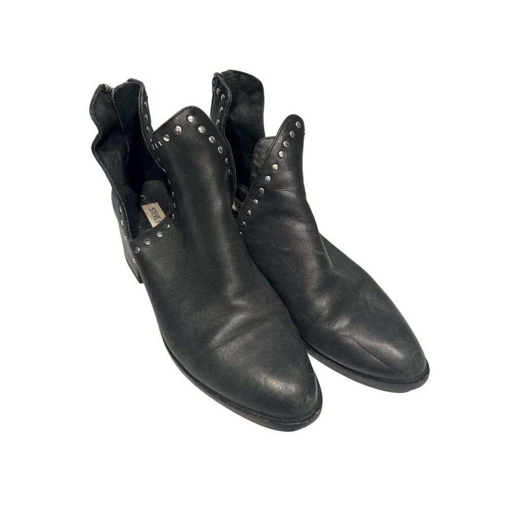 Steve Madden Black Leather Studded Ankle Boots With Zippers Womens Size 9.5M
